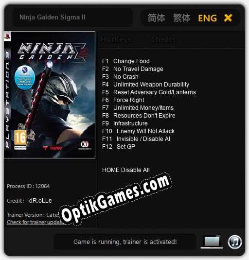 Ninja Gaiden Sigma II: TRAINER AND CHEATS (V1.0.1)