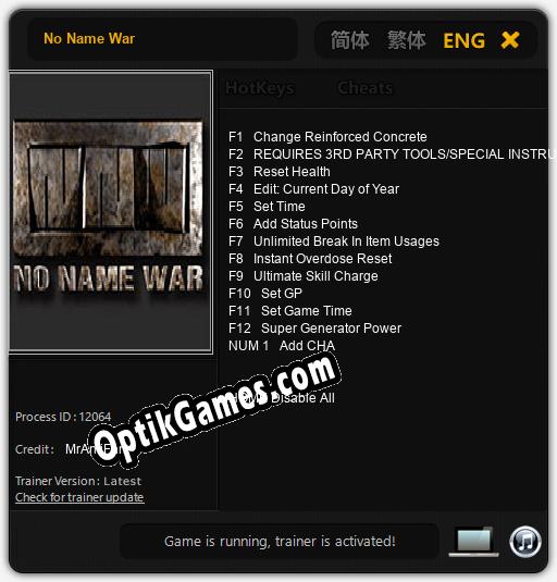 No Name War: TRAINER AND CHEATS (V1.0.97)