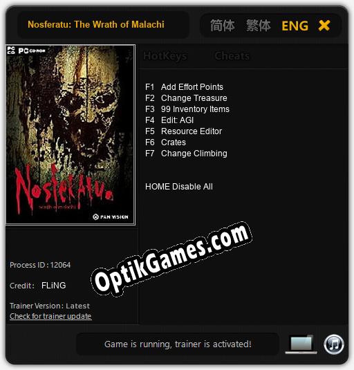 Nosferatu: The Wrath of Malachi: Trainer +7 [v1.3]