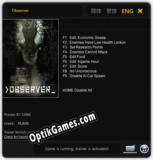 Observer: TRAINER AND CHEATS (V1.0.19)
