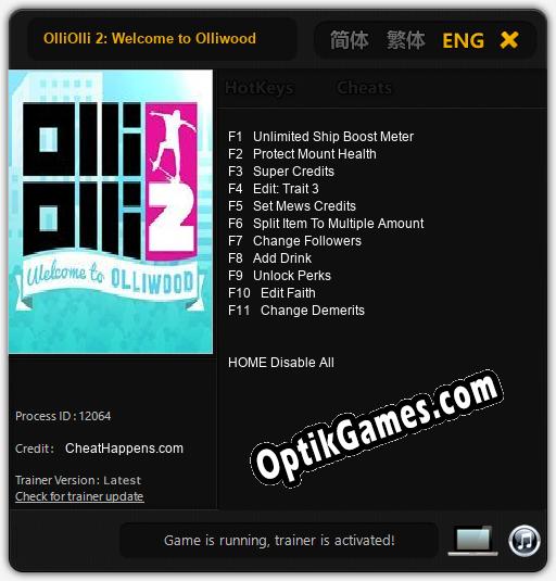 OlliOlli 2: Welcome to Olliwood: TRAINER AND CHEATS (V1.0.42)