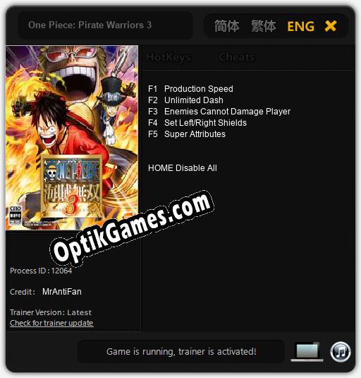 Trainer for One Piece: Pirate Warriors 3 [v1.0.3]