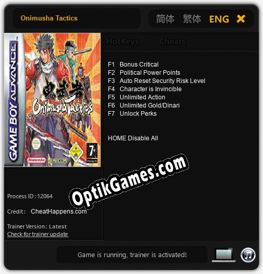 Onimusha Tactics: TRAINER AND CHEATS (V1.0.28)