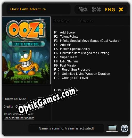 Trainer for Oozi: Earth Adventure [v1.0.9]