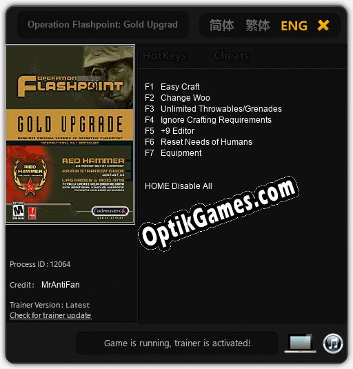 Operation Flashpoint: Gold Upgrade: TRAINER AND CHEATS (V1.0.38)