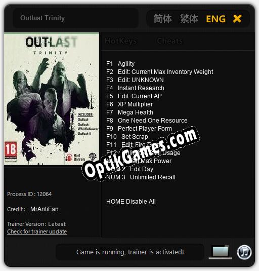 Trainer for Outlast Trinity [v1.0.2]