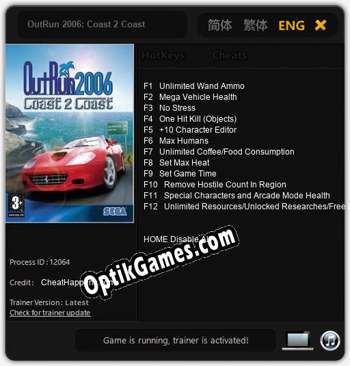 OutRun 2006: Coast 2 Coast: Trainer +12 [v1.7]