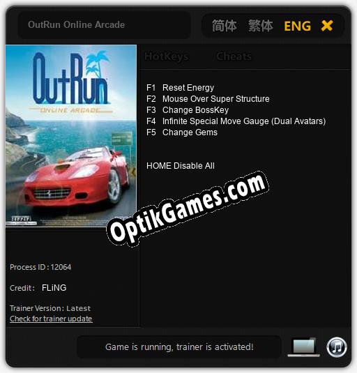 Trainer for OutRun Online Arcade [v1.0.3]