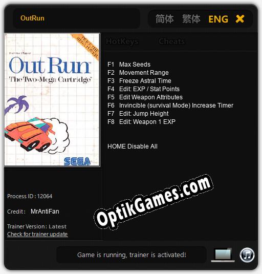 OutRun: TRAINER AND CHEATS (V1.0.75)