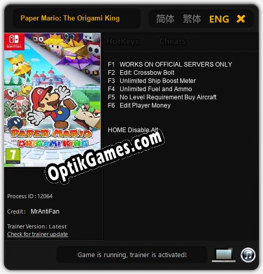 Trainer for Paper Mario: The Origami King [v1.0.3]