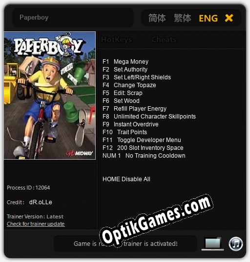 Paperboy: Trainer +13 [v1.6]