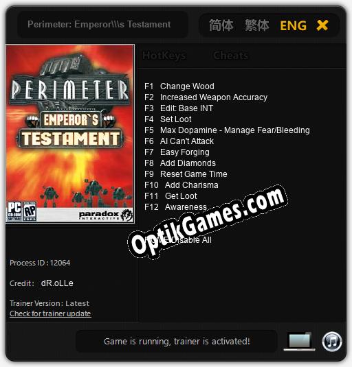 Trainer for Perimeter: Emperors Testament [v1.0.4]