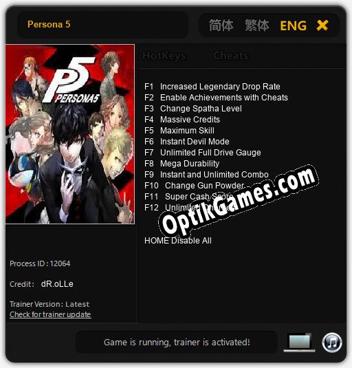 Persona 5: Cheats, Trainer +12 [dR.oLLe]