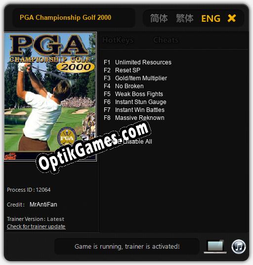 PGA Championship Golf 2000: Cheats, Trainer +8 [MrAntiFan]