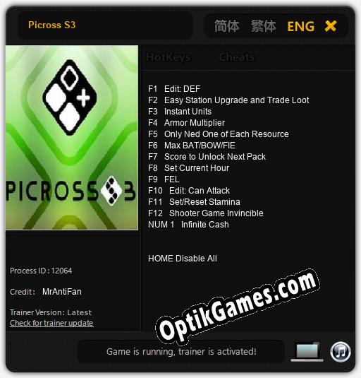 Picross S3: TRAINER AND CHEATS (V1.0.91)