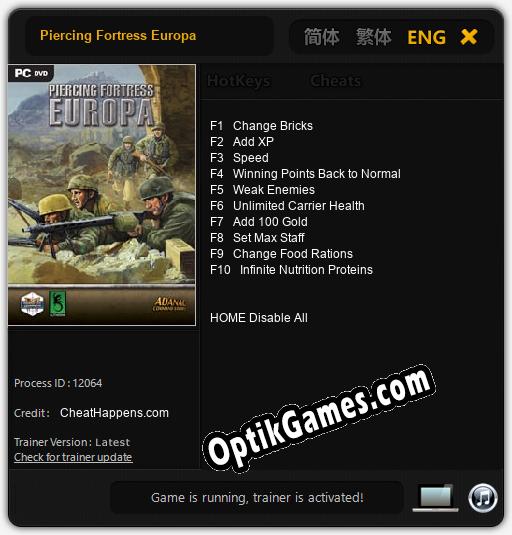 Piercing Fortress Europa: TRAINER AND CHEATS (V1.0.94)