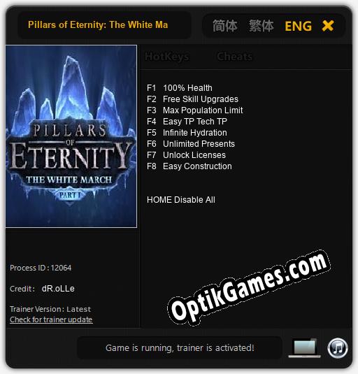 Trainer for Pillars of Eternity: The White March Part I [v1.0.8]