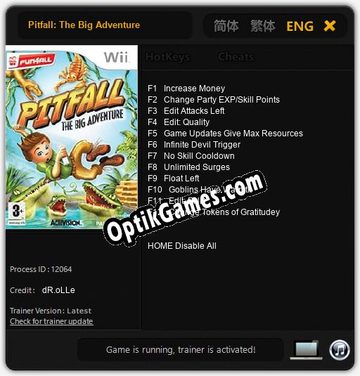 Trainer for Pitfall: The Big Adventure [v1.0.8]