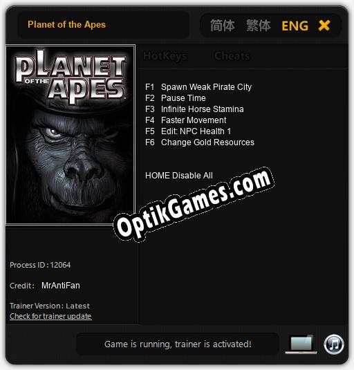 Trainer for Planet of the Apes [v1.0.8]