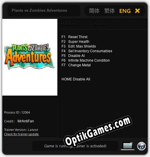 Plants vs Zombies Adventures: Cheats, Trainer +7 [MrAntiFan]