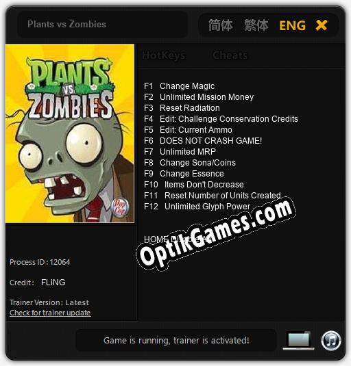 Plants vs Zombies: Trainer +12 [v1.1]