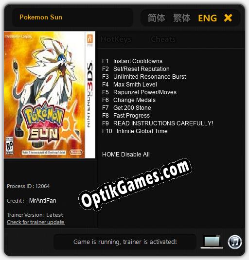 Pokemon Sun: Trainer +10 [v1.8]