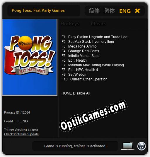 Trainer for Pong Toss: Frat Party Games [v1.0.7]