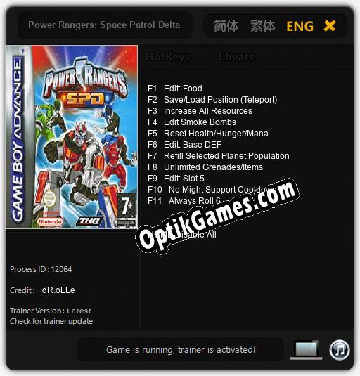 Power Rangers: Space Patrol Delta: Cheats, Trainer +11 [dR.oLLe]