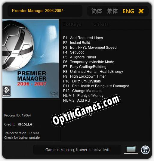 Premier Manager 2006-2007: Cheats, Trainer +14 [dR.oLLe]
