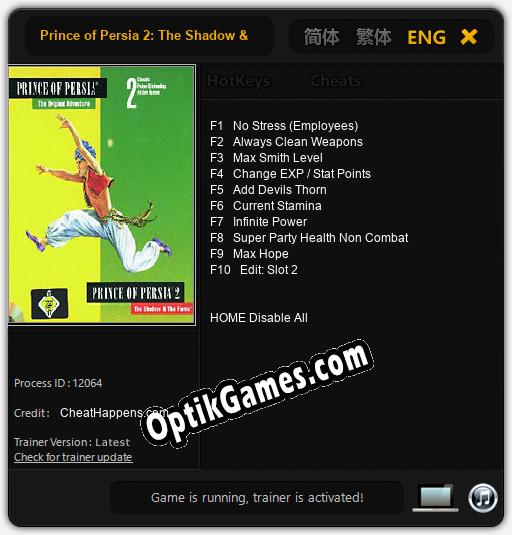 Prince of Persia 2: The Shadow & The Flame: TRAINER AND CHEATS (V1.0.40)