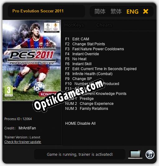 Pro Evolution Soccer 2011: Cheats, Trainer +15 [MrAntiFan]