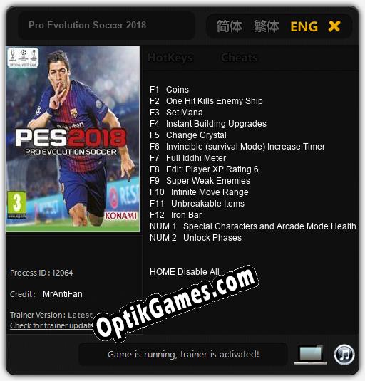 Pro Evolution Soccer 2018: Cheats, Trainer +14 [MrAntiFan]