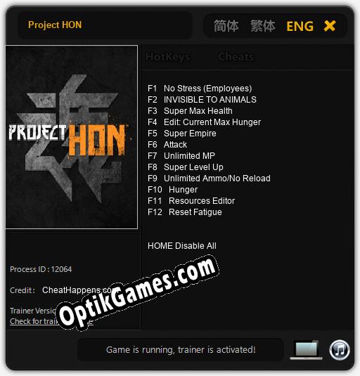 Project HON: Trainer +12 [v1.8]