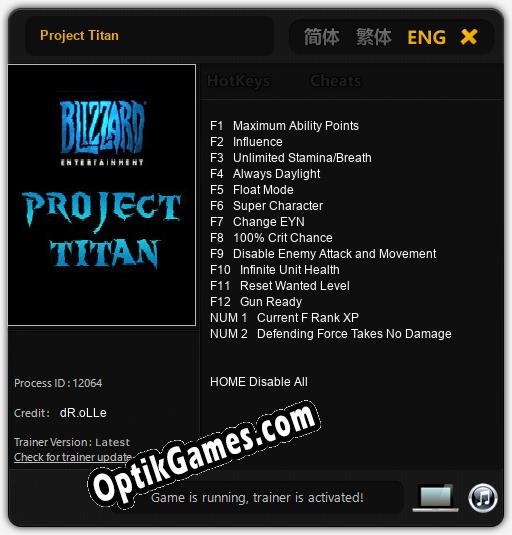 Project Titan: TRAINER AND CHEATS (V1.0.23)
