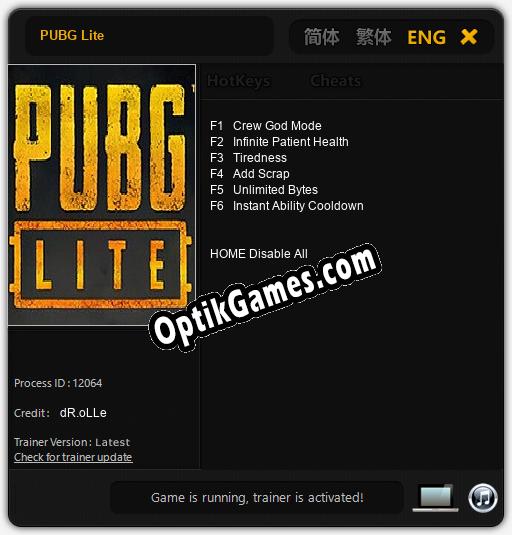 PUBG Lite: TRAINER AND CHEATS (V1.0.54)