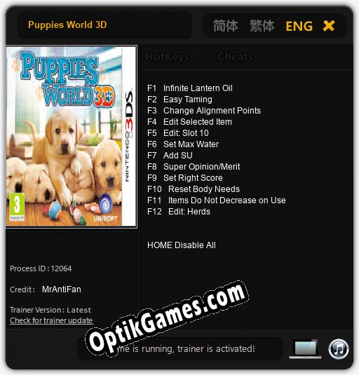 Puppies World 3D: Trainer +12 [v1.5]