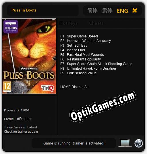 Puss in Boots: Cheats, Trainer +9 [dR.oLLe]