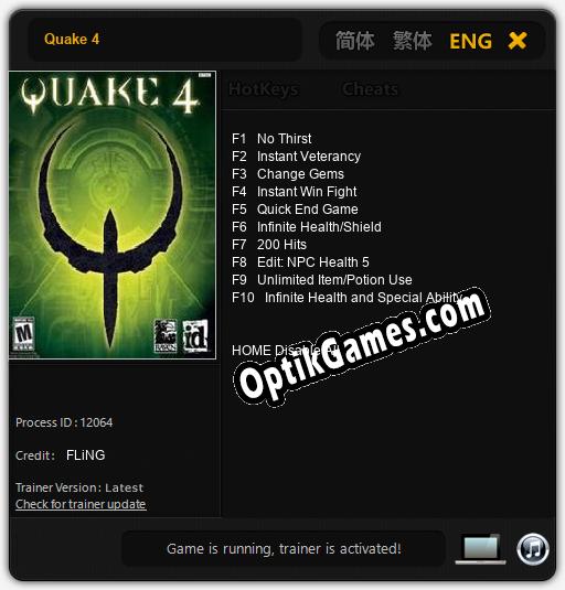 Quake 4: TRAINER AND CHEATS (V1.0.82)