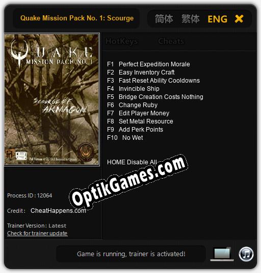 Trainer for Quake Mission Pack No. 1: Scourge of Armagon [v1.0.1]