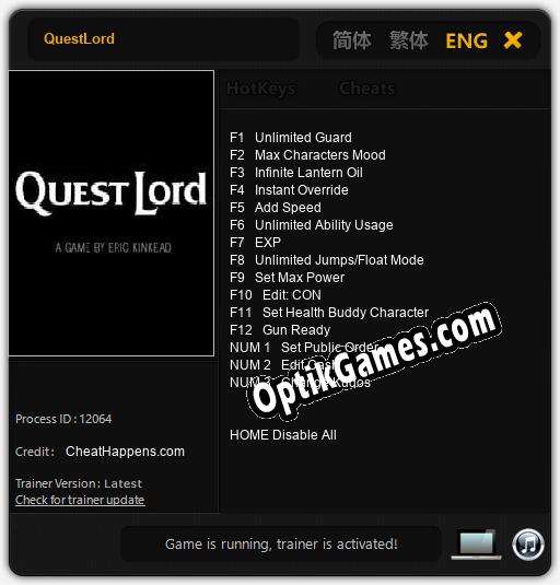 QuestLord: TRAINER AND CHEATS (V1.0.62)