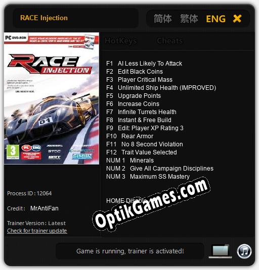 Trainer for RACE Injection [v1.0.8]