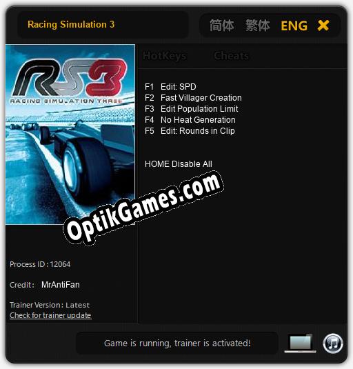 Racing Simulation 3: Trainer +5 [v1.8]
