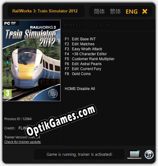 Trainer for RailWorks 3: Train Simulator 2012 [v1.0.8]