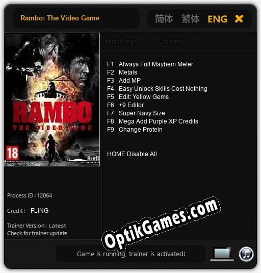 Rambo: The Video Game: TRAINER AND CHEATS (V1.0.45)