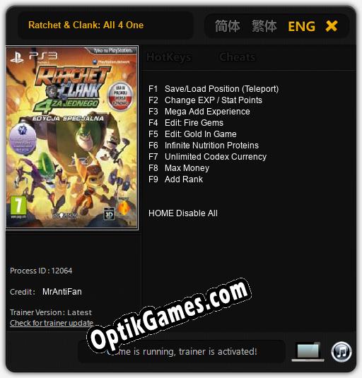 Ratchet & Clank: All 4 One: Trainer +9 [v1.2]