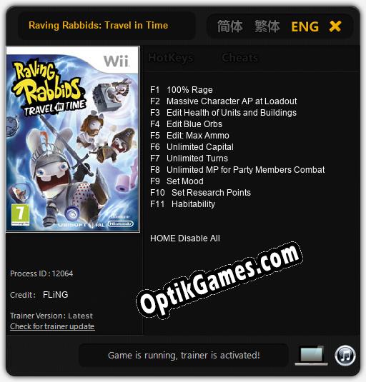 Trainer for Raving Rabbids: Travel in Time [v1.0.4]