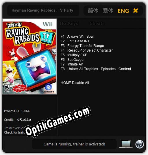 Trainer for Rayman Raving Rabbids: TV Party [v1.0.1]