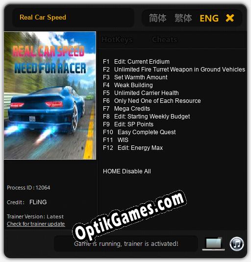 Real Car Speed: TRAINER AND CHEATS (V1.0.2)