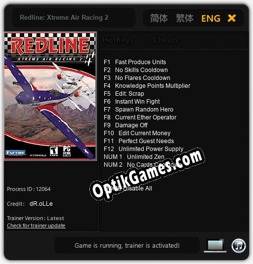 Redline: Xtreme Air Racing 2: TRAINER AND CHEATS (V1.0.91)