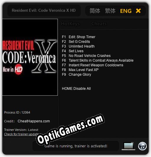 Resident Evil: Code Veronica X HD: TRAINER AND CHEATS (V1.0.21)